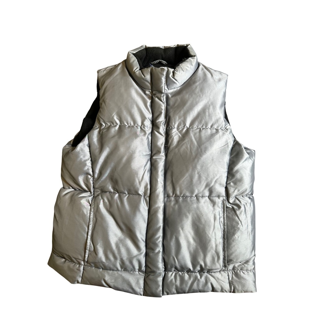 Gap Women's Silver Metallic Outdoor Gorpcore Fleece Lined Puffer Vest Small
